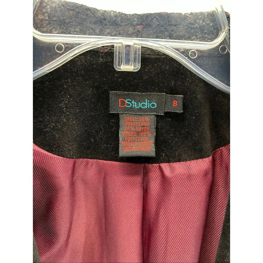 D studio Gothic Velvet Blazer Size 8 Black & Burgundy Y2K Victorian Jacket - Picture 3 of 15